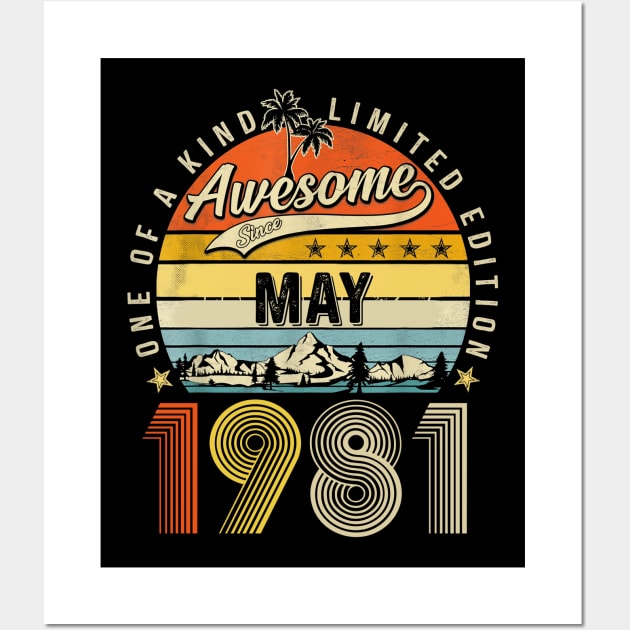 Awesome Since May 1981 Vintage 42nd Birthday Wall Art by Mhoon 